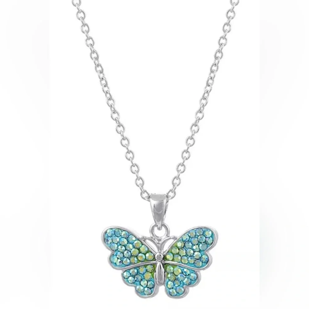 Blue and Green Crystal Butterfly Necklace